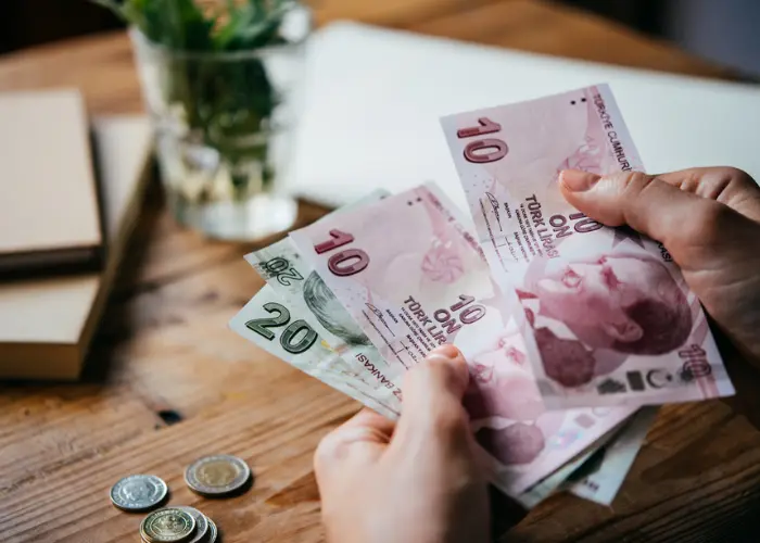 Historic Turkish lira banknotes and coins from republican era