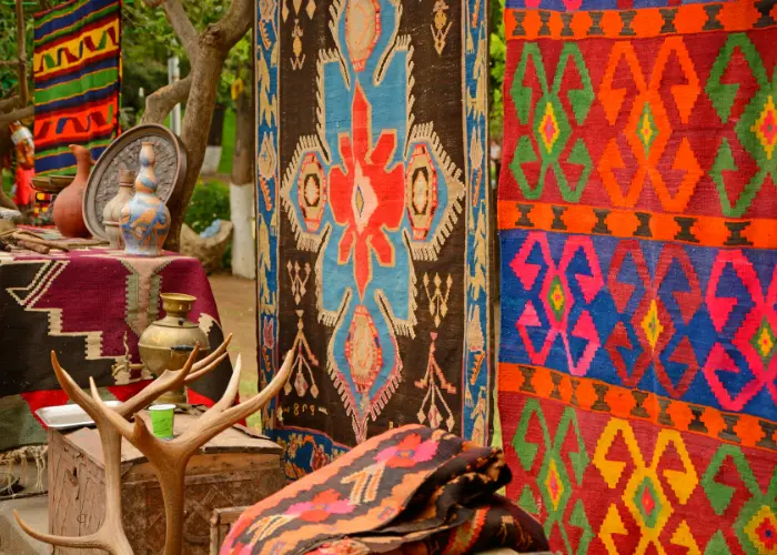 Shops and displays inside one of Istanbul's historic bazaars