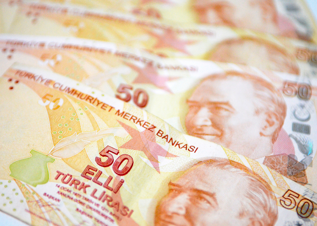 Turkish lira banknotes used for everyday banking in Turkey