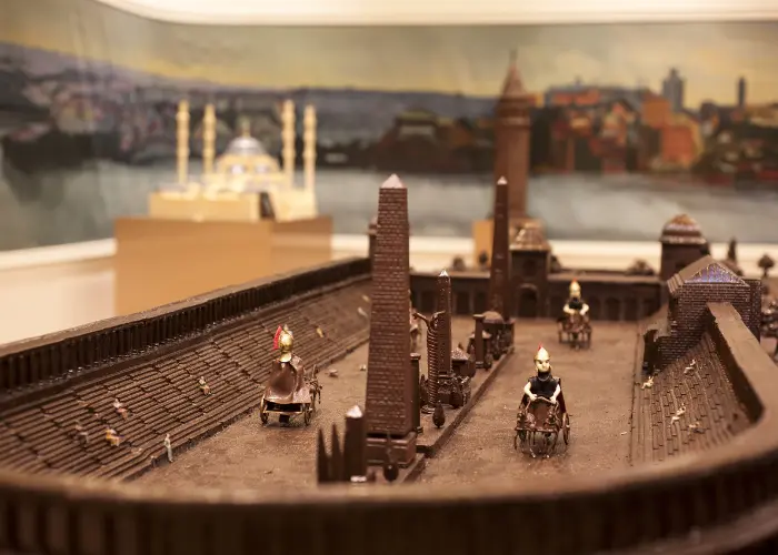 Chocolate sculptures displayed inside Pelit Chocolate Museum in Istanbul