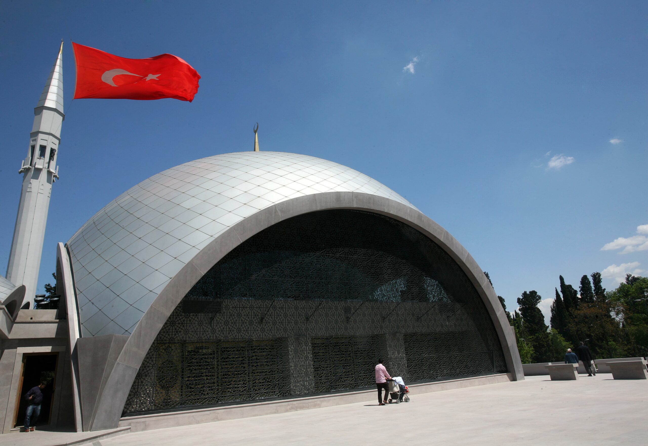 Sakirin Mosque exterior among Karacaahmet Cemetery trees in Uskudar