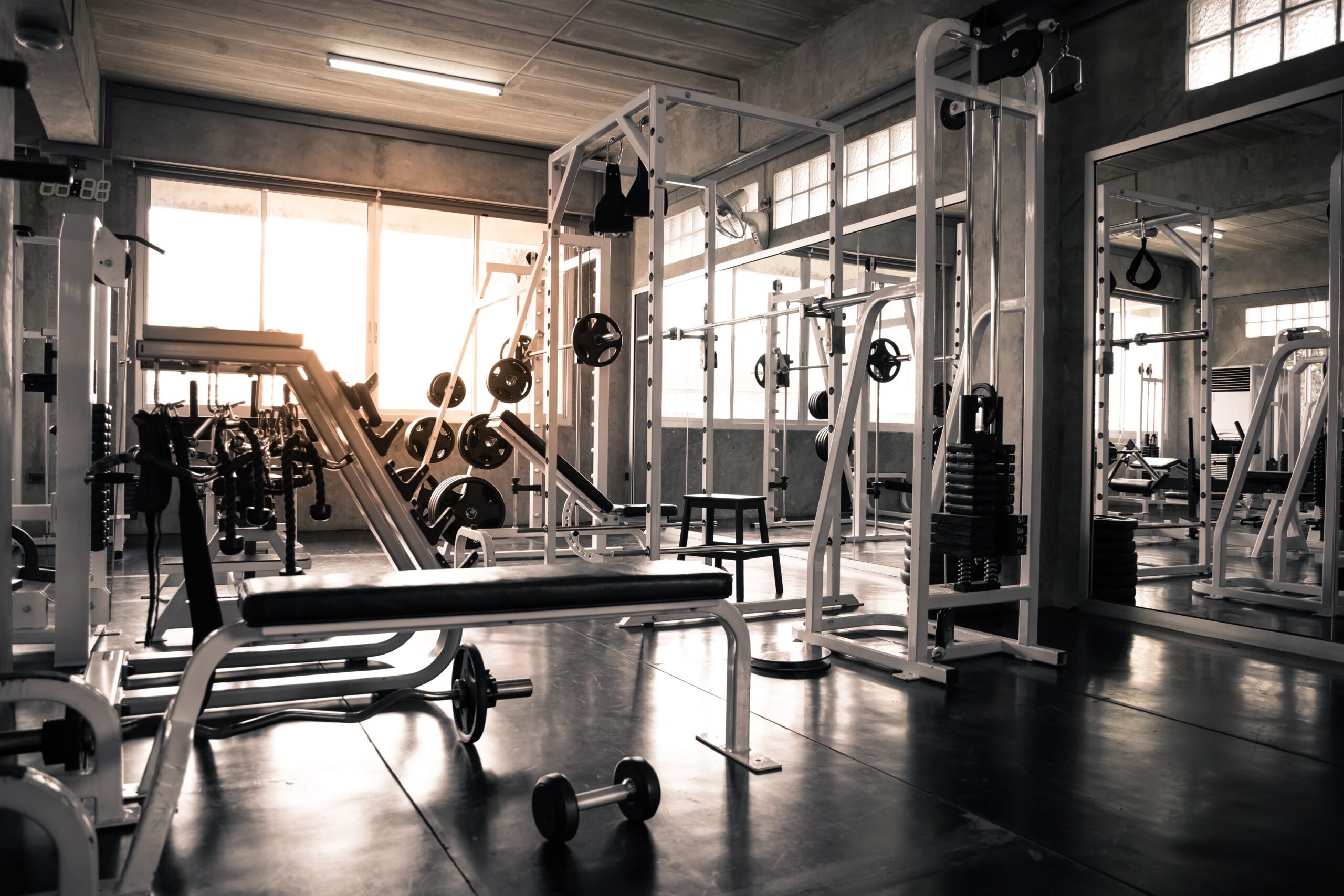 Modern fitness gym interior in Istanbul with exercise equipment