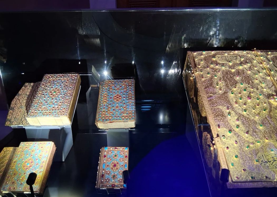 Display cases in the Imperial Treasury housing jewel-encrusted artifacts