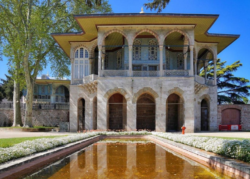 The elegant Baghdad Kiosk pavilion with Iznik tile decoration